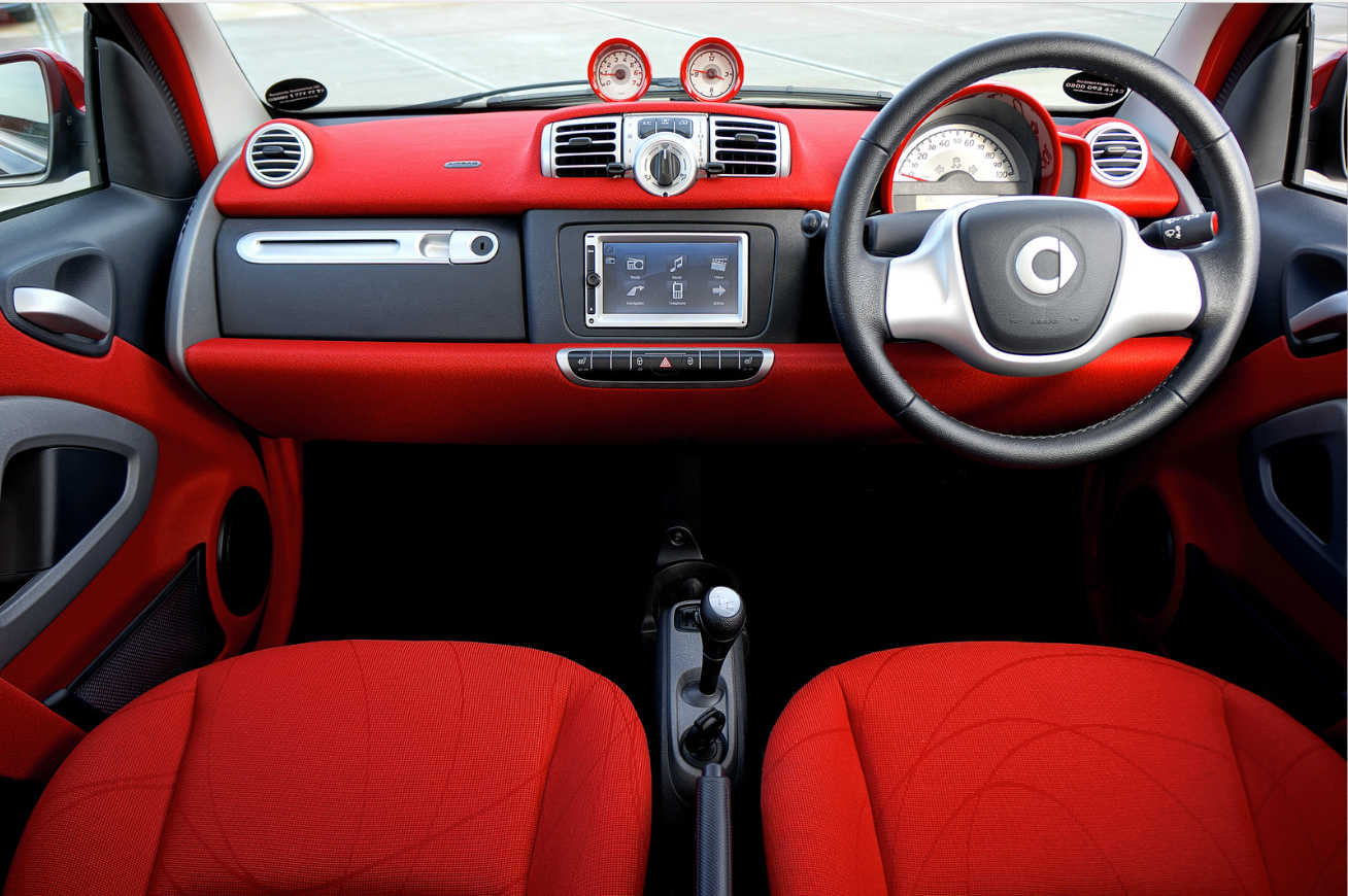 Red and black car interior